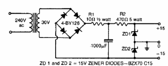 Fuente simétrica con transformador simple
Fuente simétrica con transformador simple
