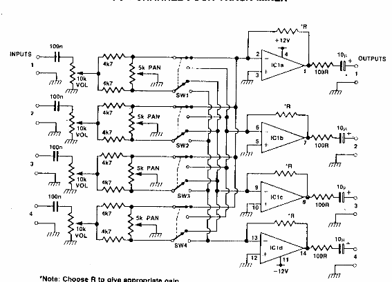 Mezclador de 4 canales y 4 pistas
Mezclador de 4 canales y 4 pistas