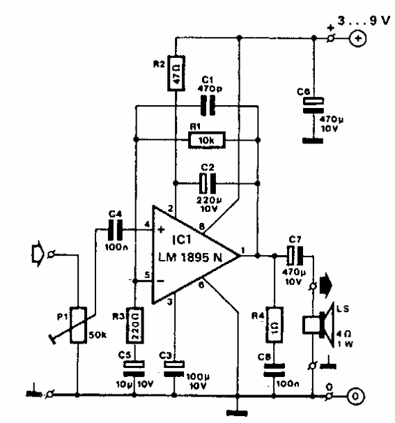 Mini amplificador con LM1895N
Mini amplificador con LM1895N
