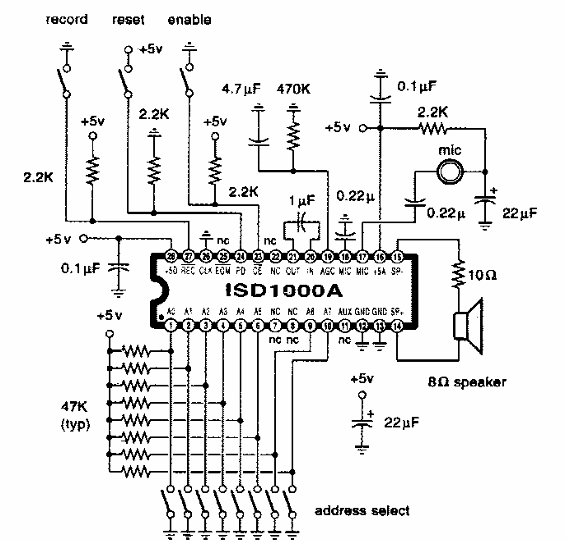 Circuito de grabación y reproducción con ISD1000A
Circuito de grabación y reproducción con ISD1000A