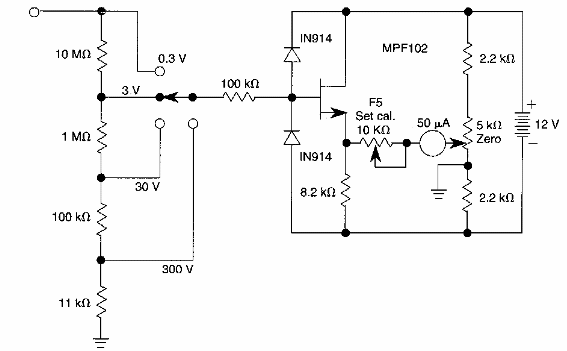 Voltímetro JFET
Voltímetro JFET