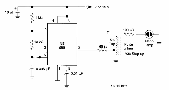 Controlador de lámpara de neón con el 555 
