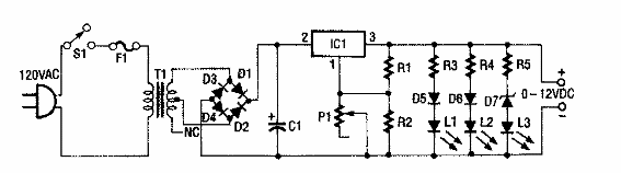 Fuente de alimentación de 0 a 12 V con 1 A 
