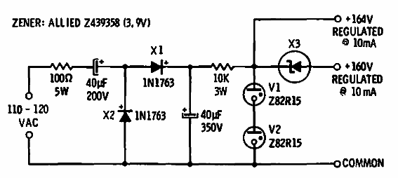 Fuente de alimentación regulada de neón de 164 V 
