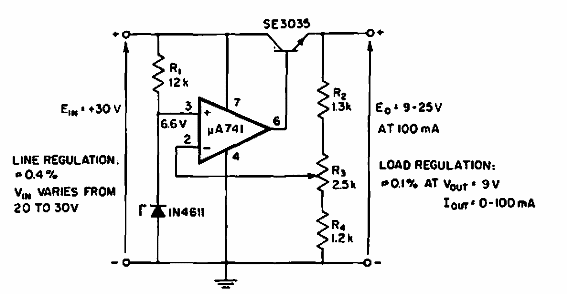 Regulador de 9 a 25 V con 100 mA
Regulador de 9 a 25 V con 100 mA