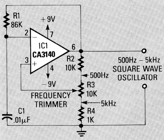 Oscilador rectangular 500 a 5 kHz
Oscilador rectangular 500 a 5 kHz