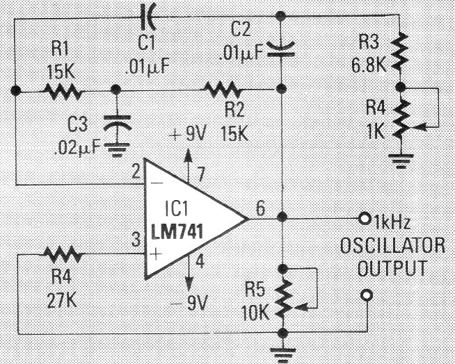 Oscilador 741 1 kHz con Doble T
Oscilador 741 1 kHz con Doble T