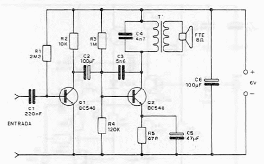 Etapa de amplificador de audio simple 
