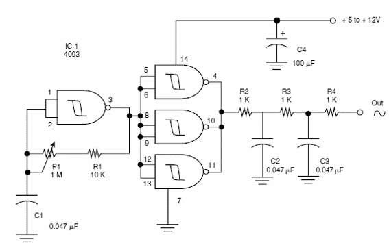 Oscilador sinusoidal con el 4093
Oscilador sinusoidal con el 4093