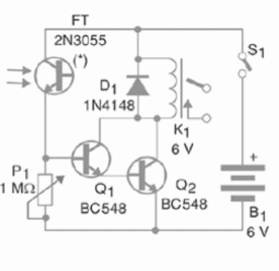 Relé foto eléctrico com el 2N3055
Relé foto eléctrico com el 2N3055