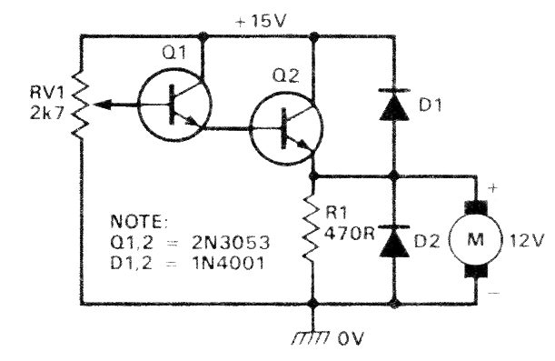 Control de motor de CC con dos transistores 
