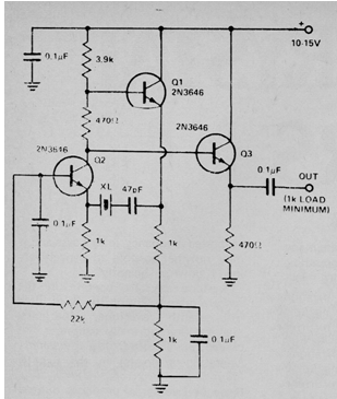 Oscilador de cristal con acoplamiento de emisor 
