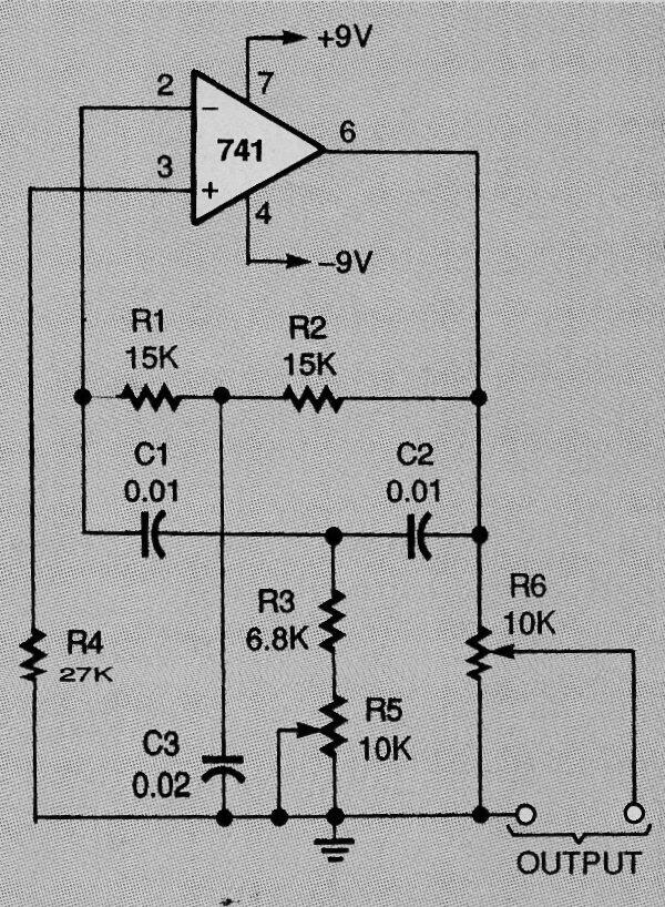 Oscilador doble T con el 741
Oscilador doble T con el 741