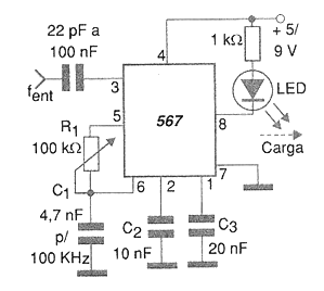 Detector de Tom LM567 o NE567
Detector de Tom LM567 o NE567