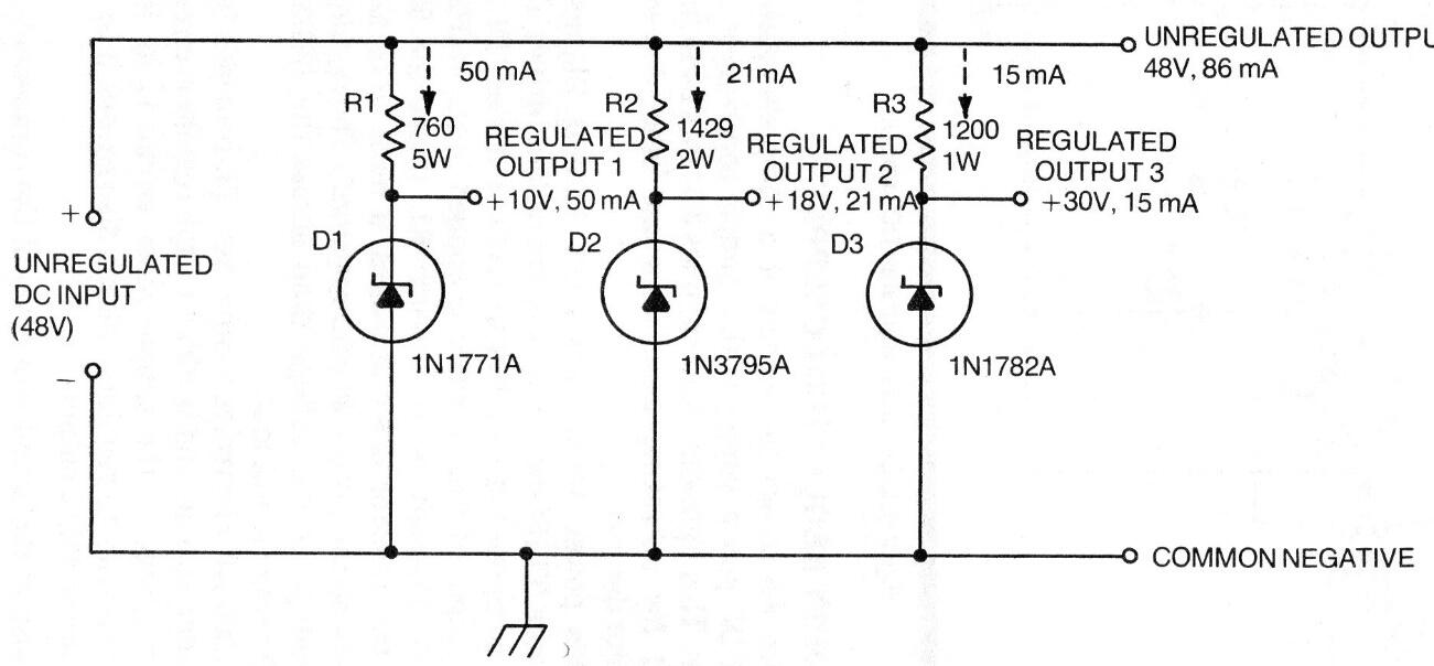 Regulador múltiple con diodos Zener
Regulador múltiple con diodos Zener