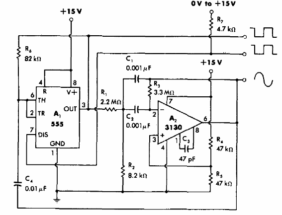 Oscilador sinusoidal y cuadrado de 1 kHz
Oscilador sinusoidal y cuadrado de 1 kHz