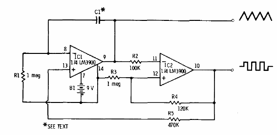 Generador cuadrado y triangular con el LM3900
Generador cuadrado y triangular con el LM3900