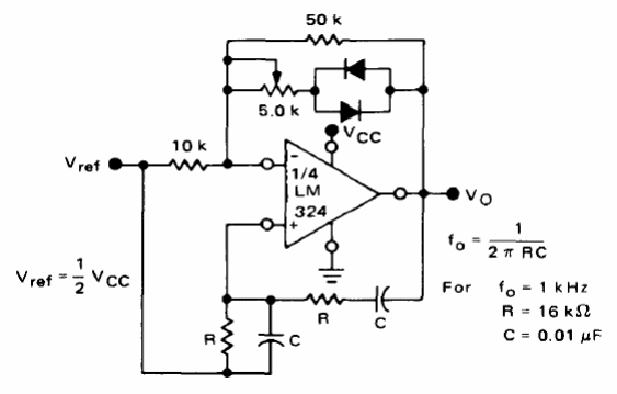 Oscilador de puente de Viena con LM324
Oscilador de puente de Viena con LM324