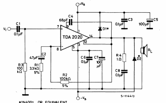 Amplificador de 20 W con TDA2020
Amplificador de 20 W con TDA2020