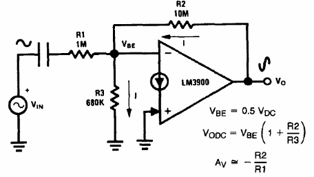 Amplificador inversor de CA con LM3900
Amplificador inversor de CA con LM3900