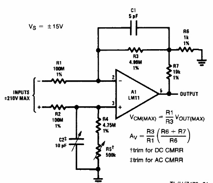 Amplificador diferencial para alta tensión de entrada
Amplificador diferencial para alta tensión de entrada