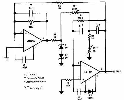 Oscilador sinusoidal de baja distorsión
Oscilador sinusoidal de baja distorsión