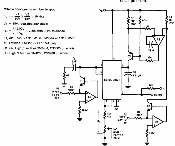 Convertidor de producto de tensiones a frecuencia LM311
Convertidor de producto de tensiones a frecuencia LM311