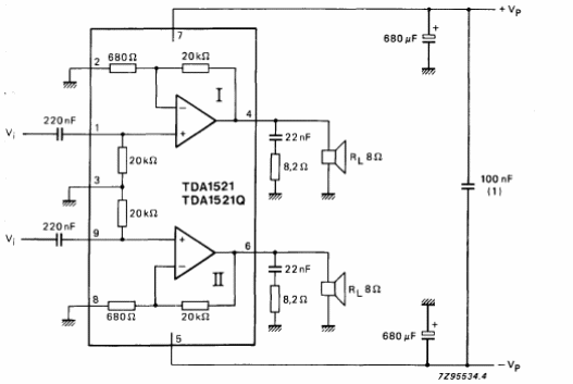 Amplificador estéreo de 12 W TDA1521
Amplificador estéreo de 12 W TDA1521