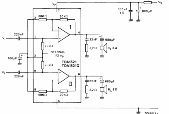 Amplificador de 12 W TDA1521
Amplificador de 12 W TDA1521