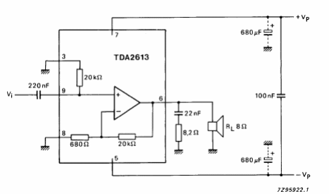 Amplificador de 6 W TDA2613 CB15393E CIR19713S
