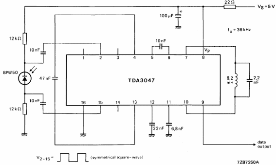 Receptor de infrarrojos de banda ancha com el TDA3047 
