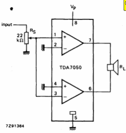 Amplificador de baja potencia BTL TDA7050 

