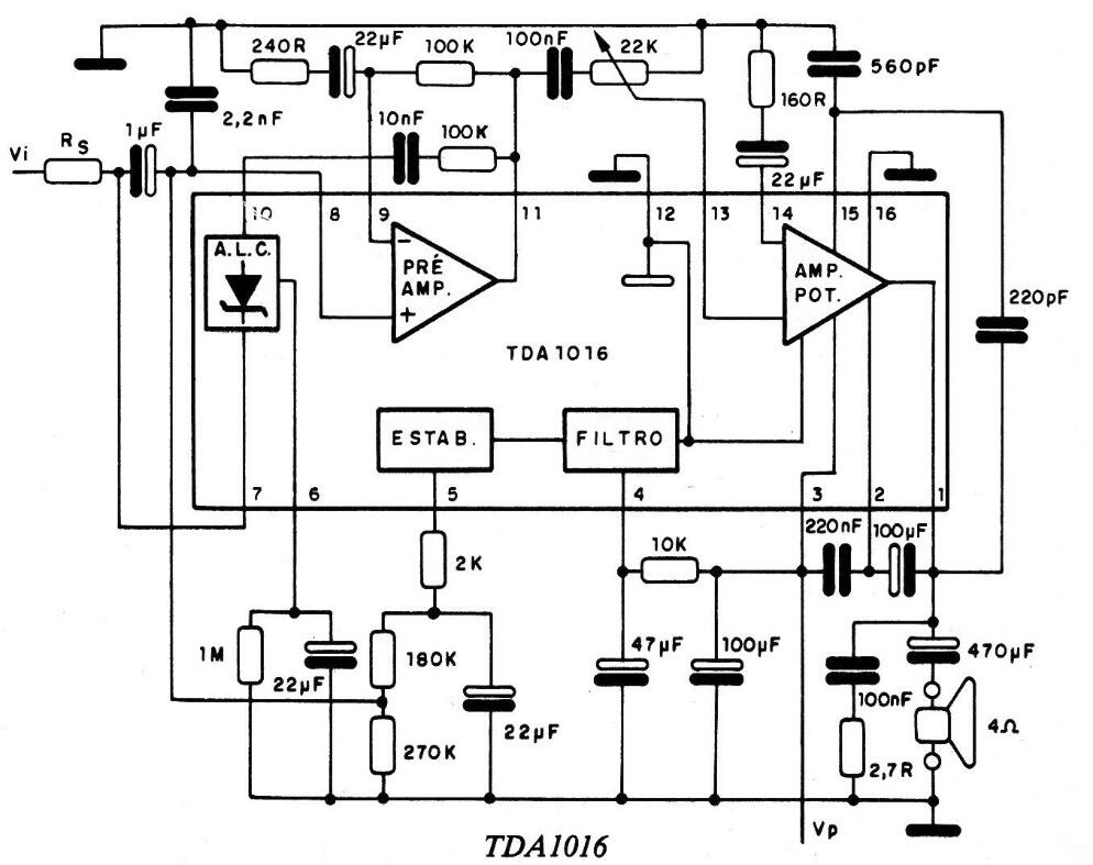 Amplificador de 2W con TDA1016
Amplificador de 2W con TDA1016