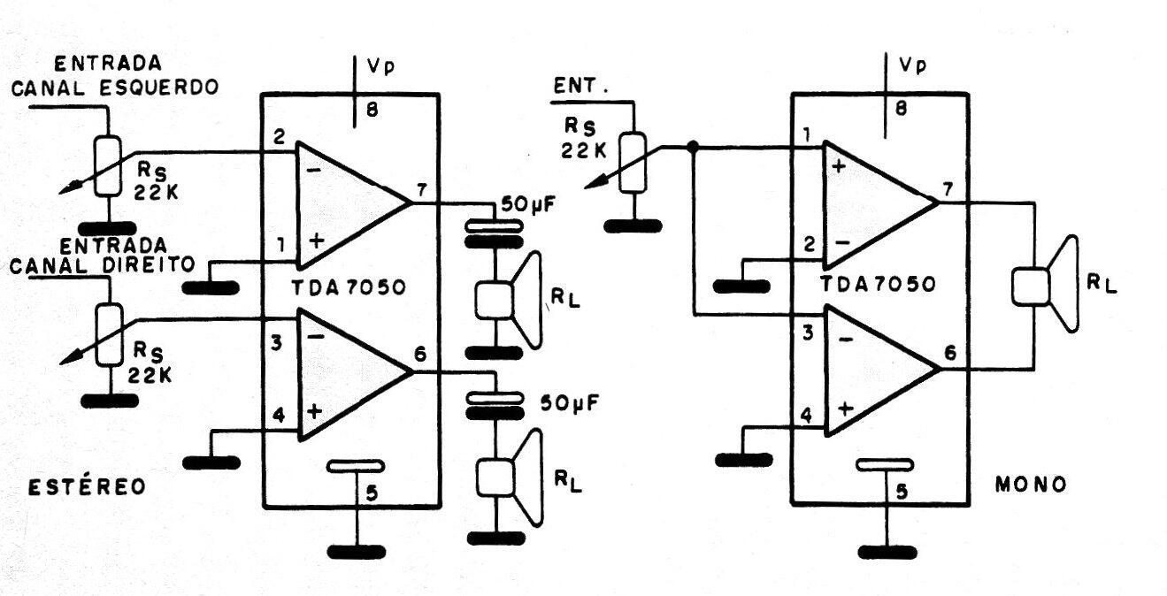 Amplificador mono o estéreo de baja tensión de 140 mW con el TDA7050
Amplificador mono o estéreo de baja tensión de 140 mW con el TDA7050