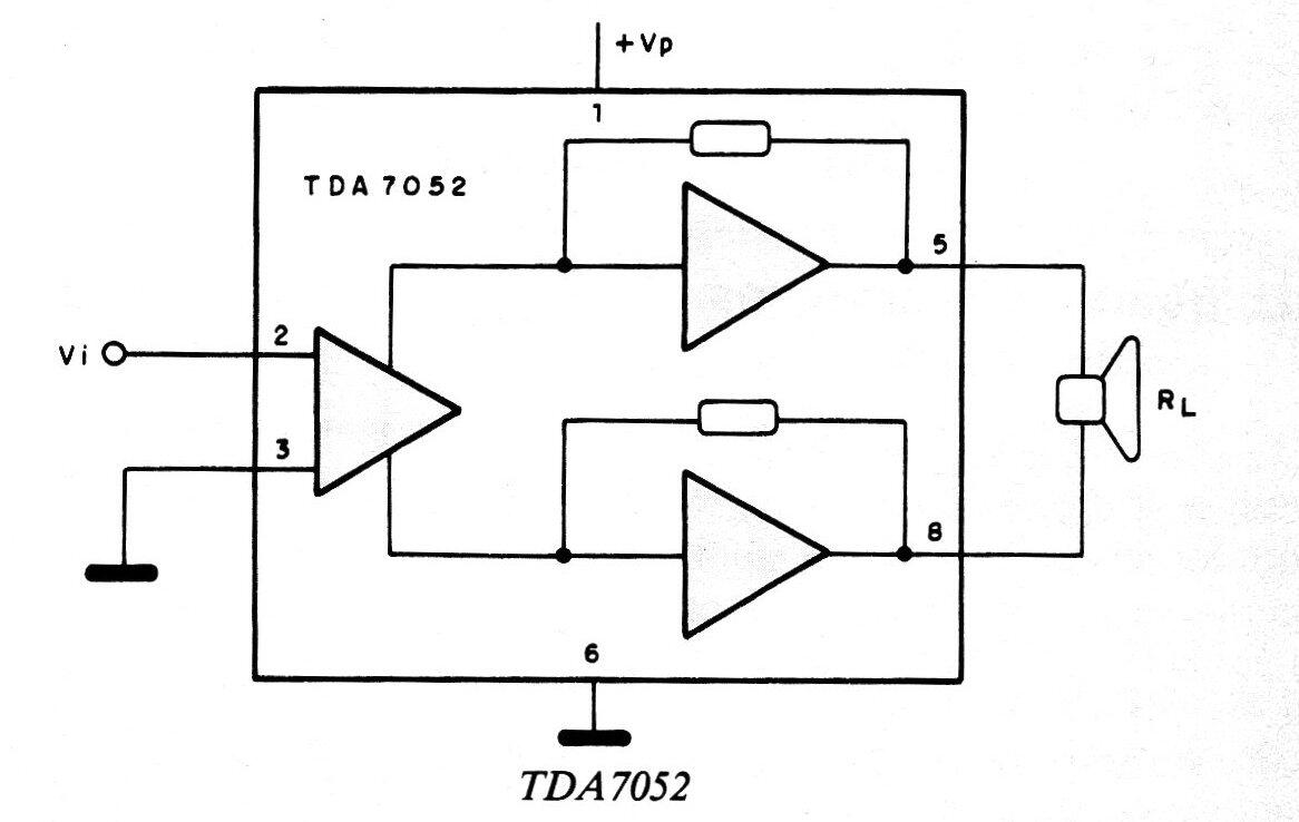 Amplificador de puente de 1 W con TDA7052
Amplificador de puente de 1 W con TDA7052