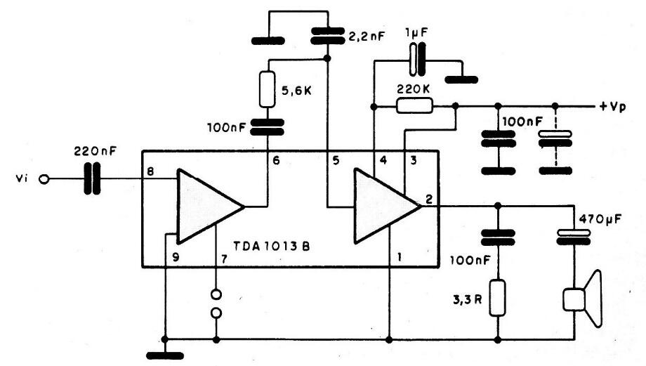 Amplificador de 4 W con TDA1013B
Amplificador de 4 W con TDA1013B