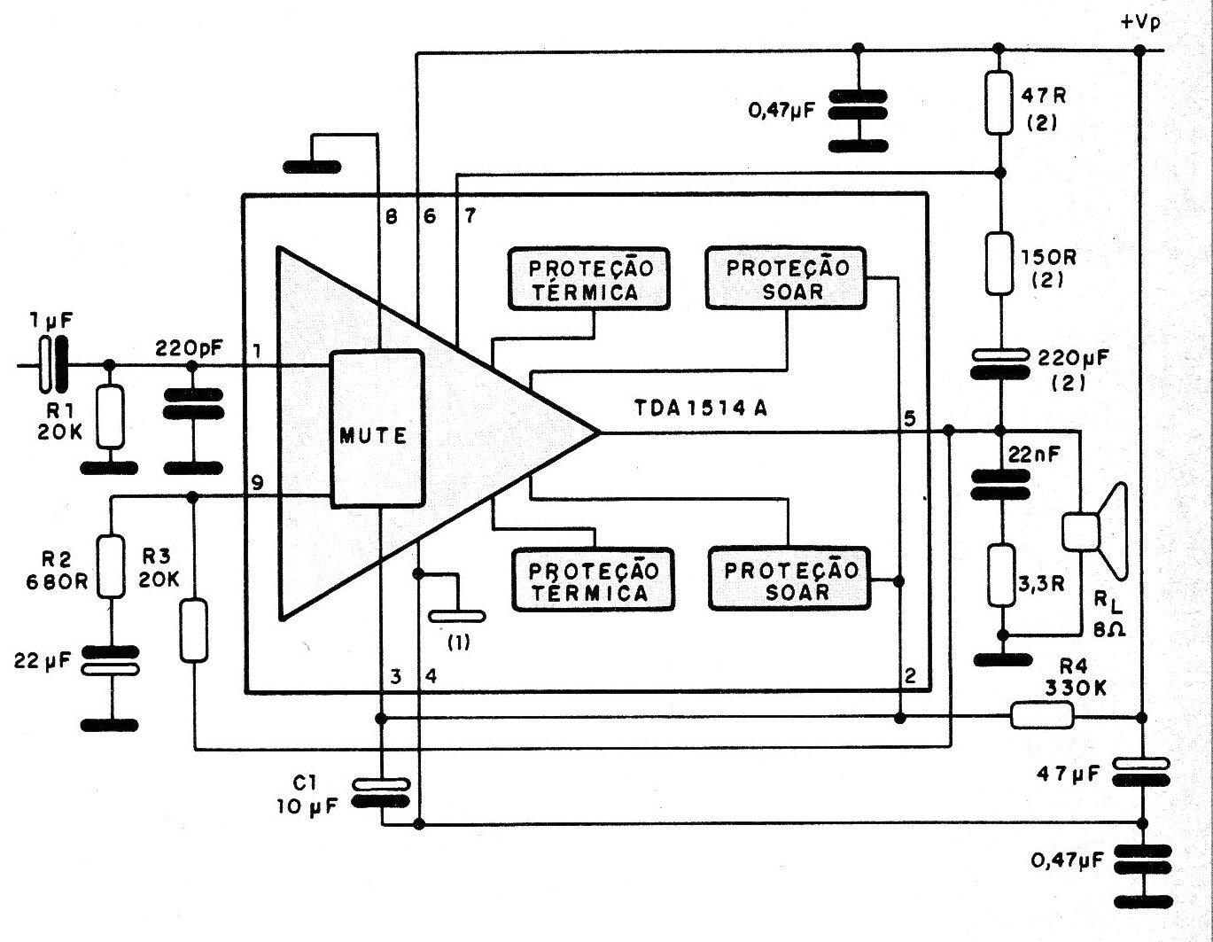 Amplificador de 40 W com el TDA1514A
Amplificador de 40 W com el TDA1514A