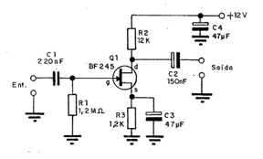 Etapa con JFET ganancia 10
Etapa con JFET ganancia 10