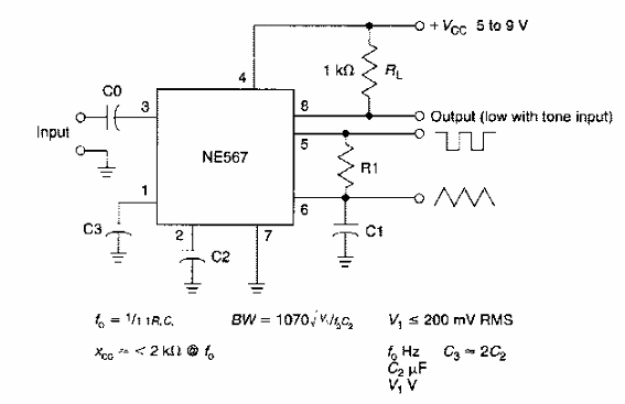 Decodificador típico NE567
Decodificador típico NE567