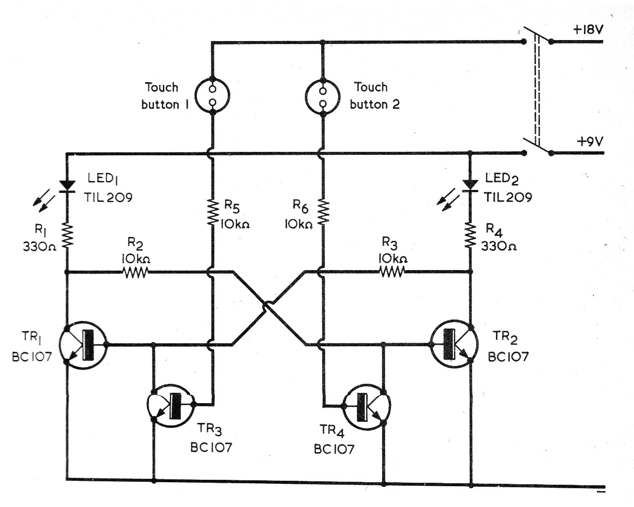 Biestable Transistorizado Con Interruptores de Toque
Biestable Transistorizado Con Interruptores de Toque