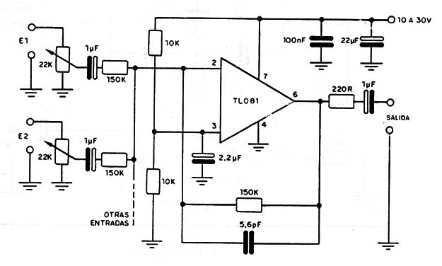 Mixer TL081 (Mezclador TL081)
Mixer TL081 (Mezclador TL081)