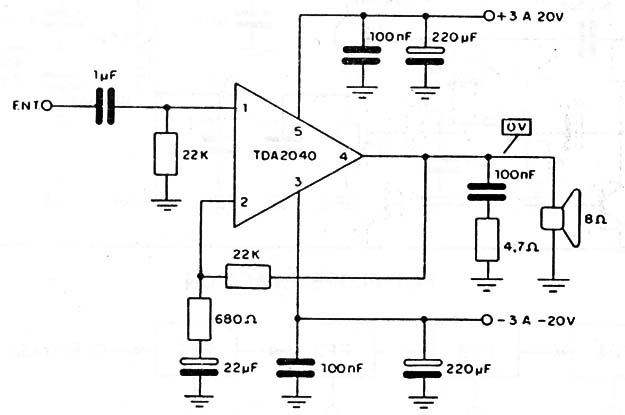 Amplificador TDA2040
Amplificador TDA2040