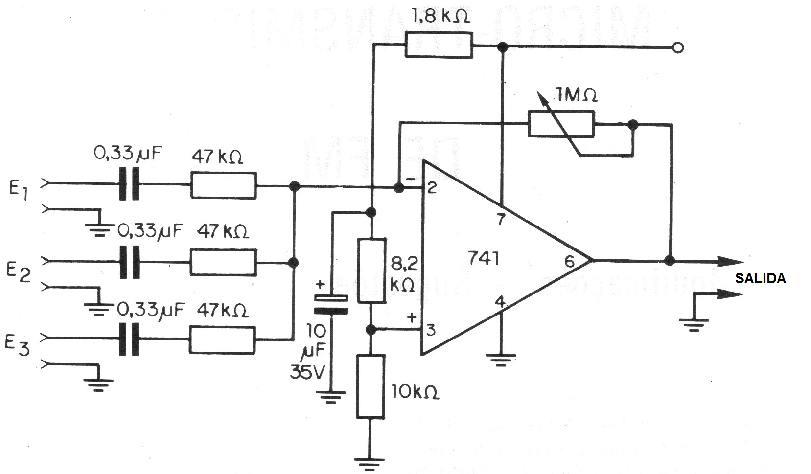 Mezclador de audio de 3 entradas 741 (CIR2680S)