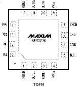 Invólucro e pinagem do MAX9715.
Invólucro e pinagem do MAX9715.