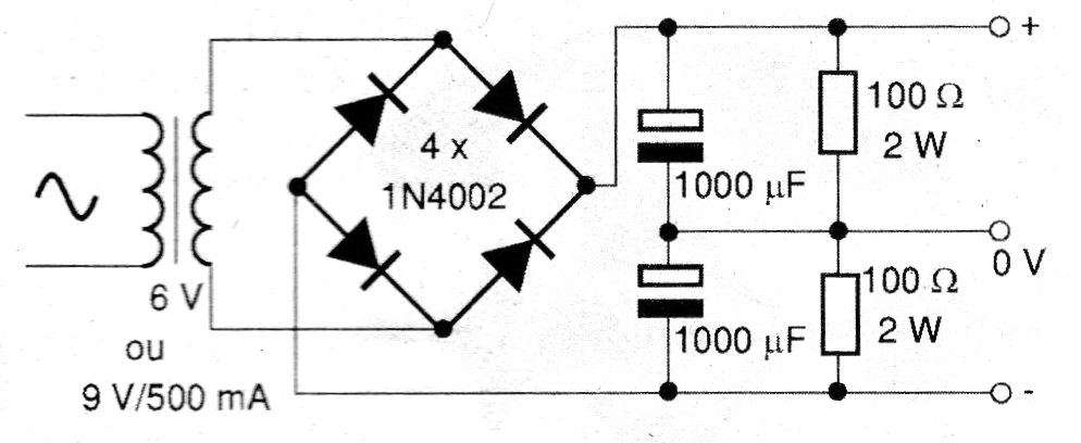 Figura 3 - Fuente simétrica con transformador de secundario simple
Figura 3 - Fuente simétrica con transformador de secundario simple