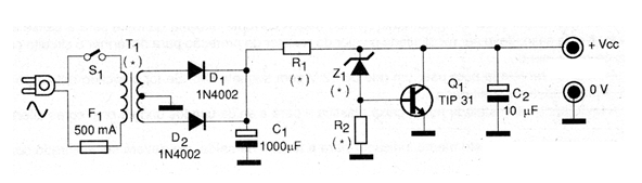 Figura 1 - Diagrama de la fuente con regulador paralelo
Figura 1 - Diagrama de la fuente con regulador paralelo