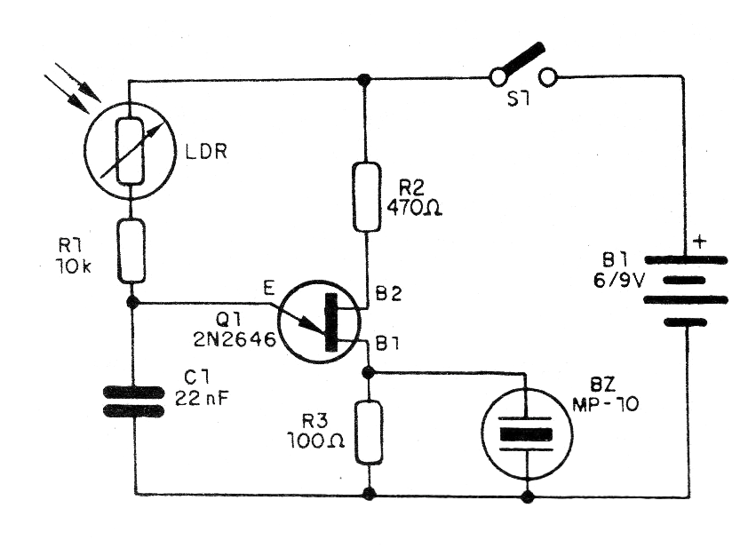Figura 1 - Circuito del oscilador controlado por luz
Figura 1 - Circuito del oscilador controlado por luz