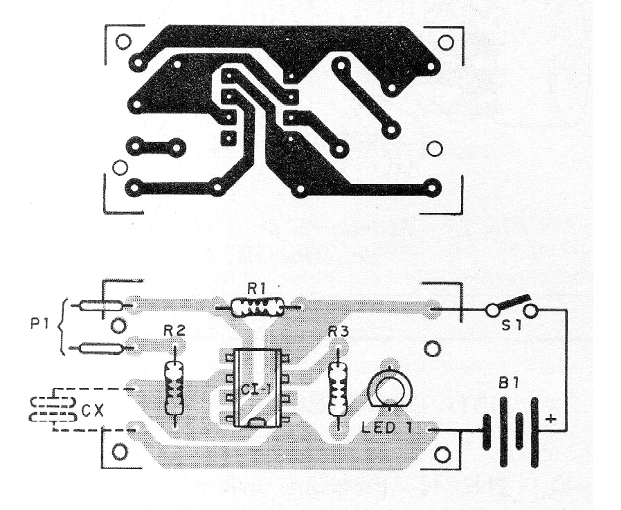 Figura 2 - Montaje del probador de condensadores en una placa de circuito impreso
Figura 2 - Montaje del probador de condensadores en una placa de circuito impreso