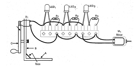 Figura 2 - Montaje del experimento basado en un pequeño puente de terminales aislados.
Figura 2 - Montaje del experimento basado en un pequeño puente de terminales aislados.